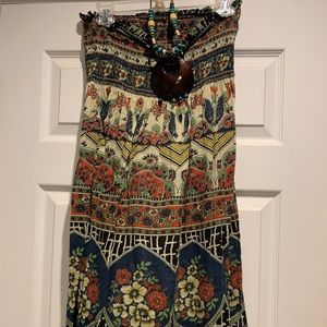 Strapless boho paisley print dress, size 4